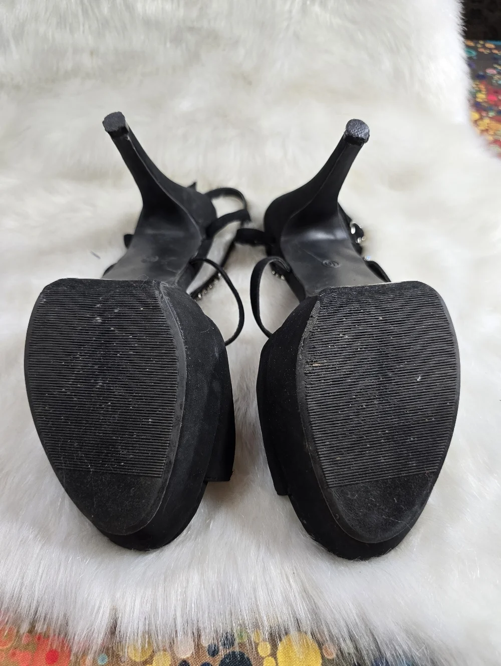 Lasonia Black Crystal-Embellished T-Strap Platform Sandals
